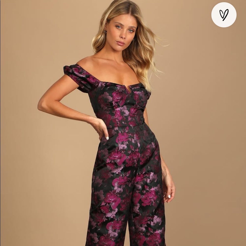 Lulu's Black and Purple Floral Jumpsuit